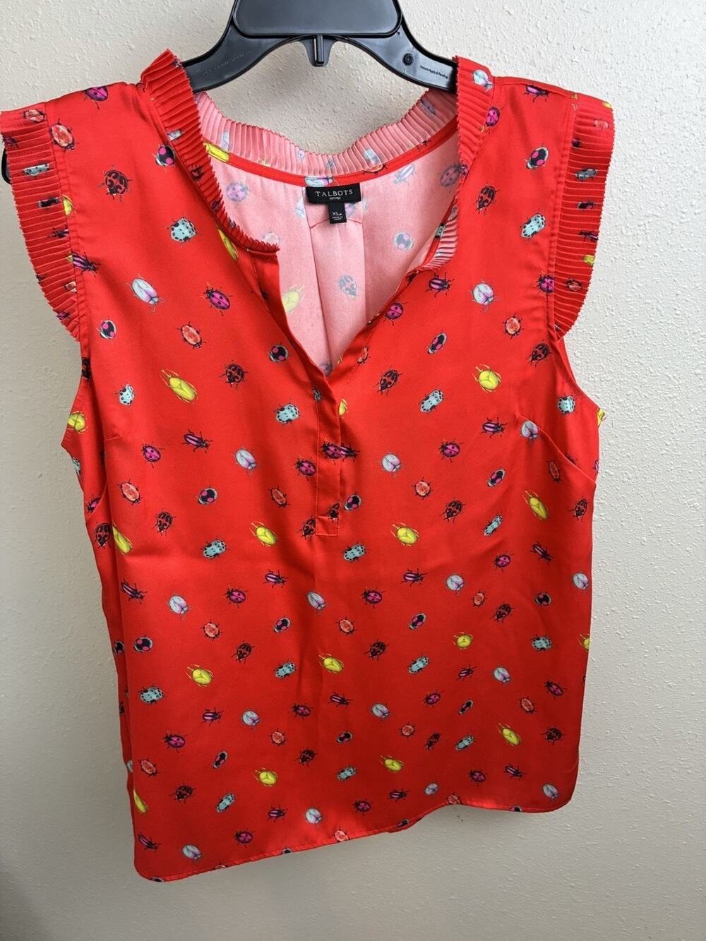 Talbots Womens Silk Satin Beetle Popover Tank Top PetiteSize XL Red Travel Vacay